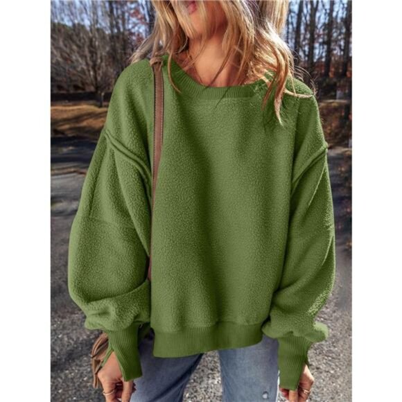 Round Neck Dropped Shoulder Sweatshirt - Picture 4 of 16
